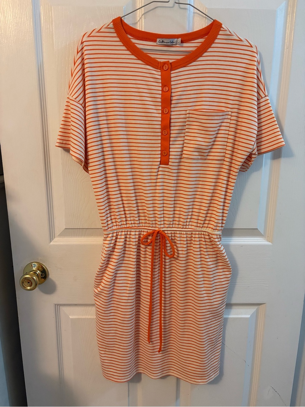 Culture Code Orange & White Striped Ribbed Dress